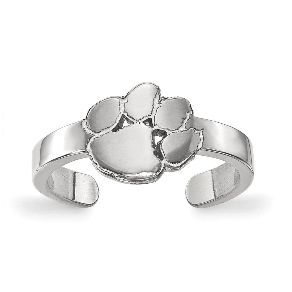 Sterling Silver Rhodium-plated LogoArt Clemson University Tiger Paw Toe Ring QSS029CU
