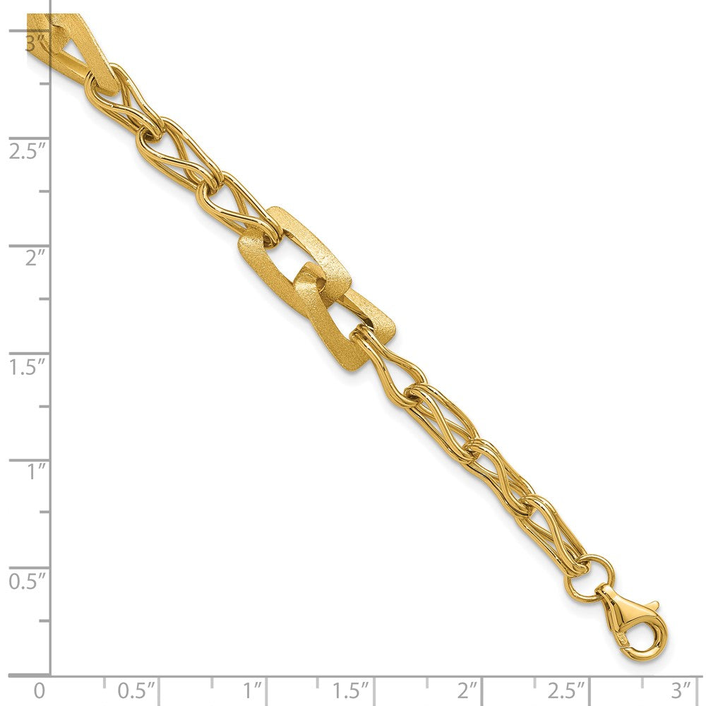 14K Polished and Satin Fancy Link with 1in ext. Bracelet 8.5  inches