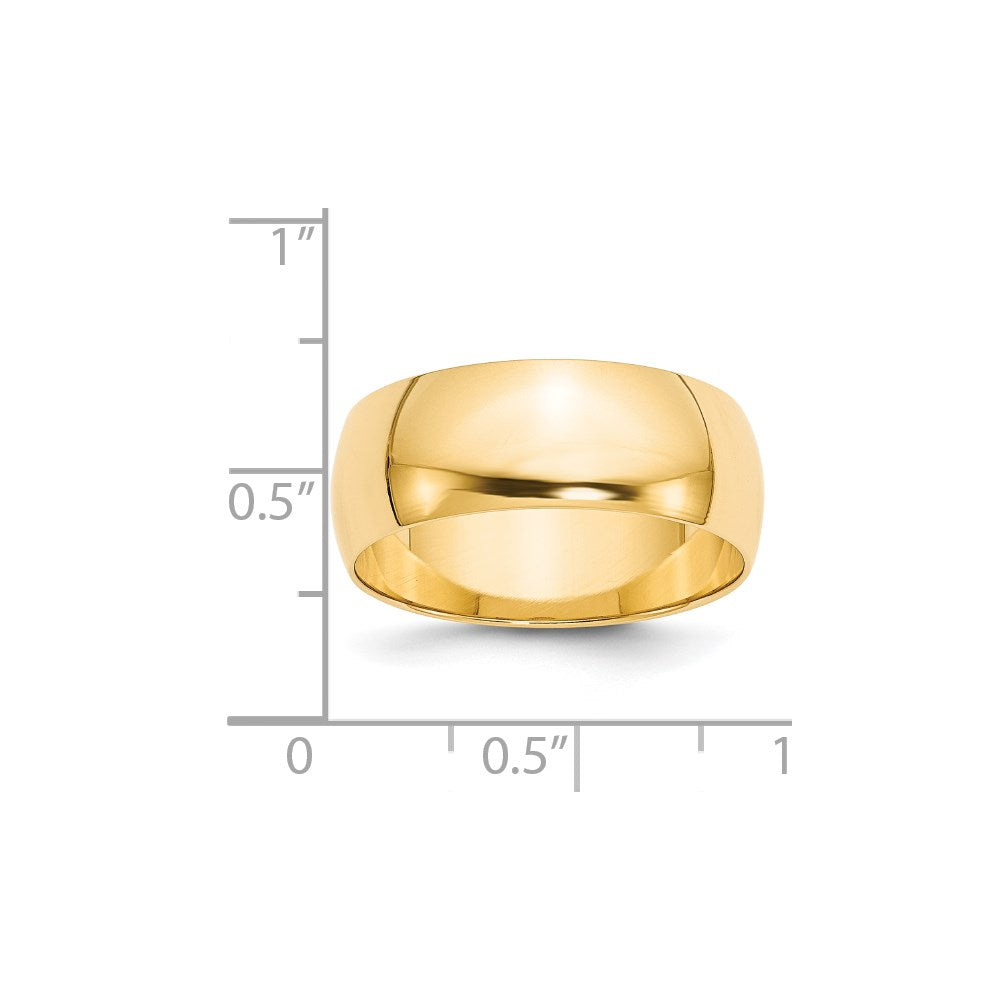 14k Yellow Gold 8mm Lightweight Half Round Wedding Band Size 11