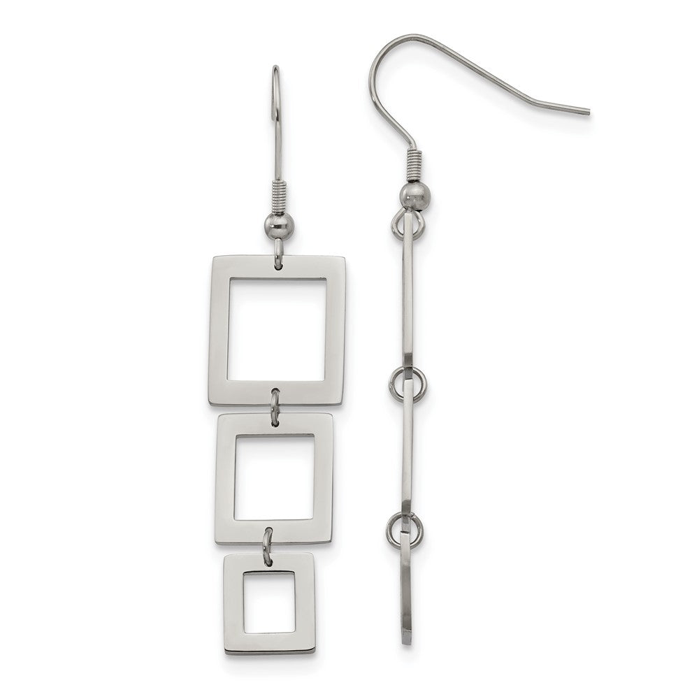 Stainless Steel Polished Squares Dangle Shepherd Hook Earrings