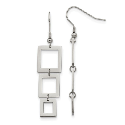 Stainless Steel Polished Squares Dangle Shepherd Hook Earrings