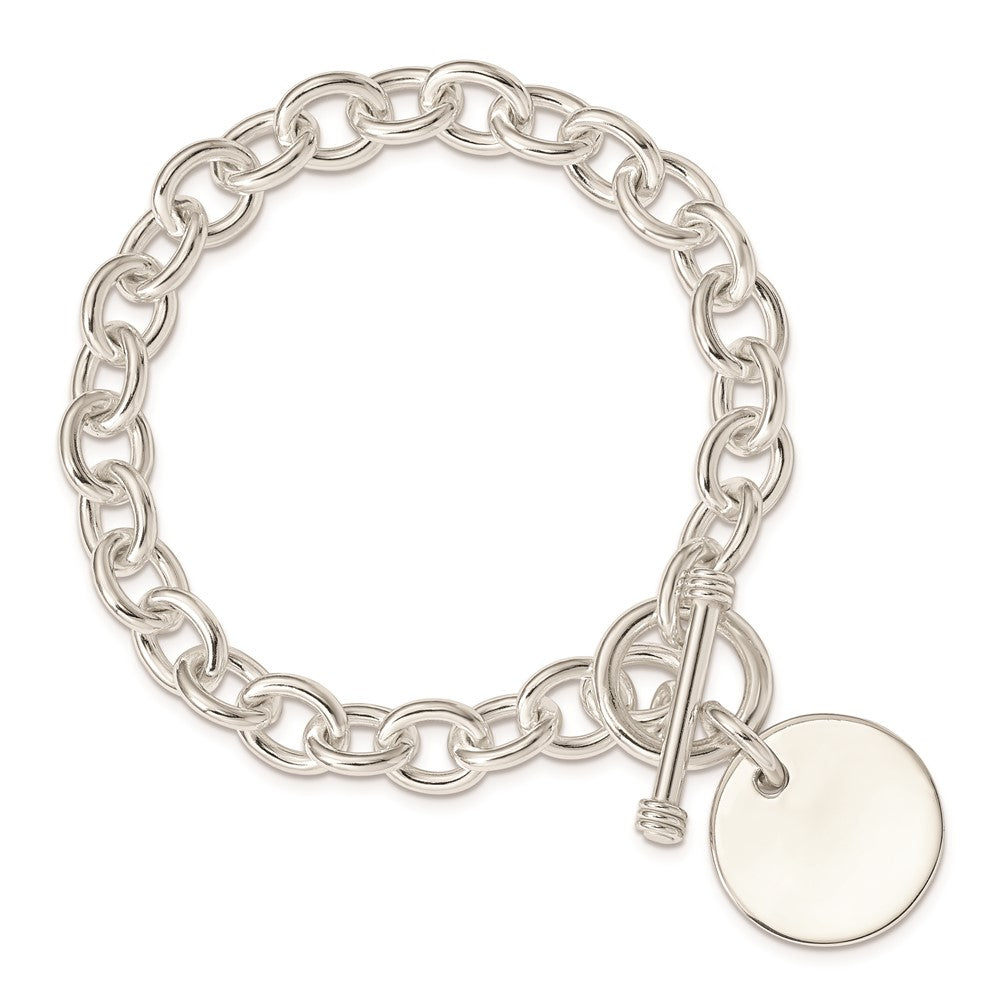 Sterling Silver Engraveable Circular Disc on Fancy Link Bracelet 7.5 inches