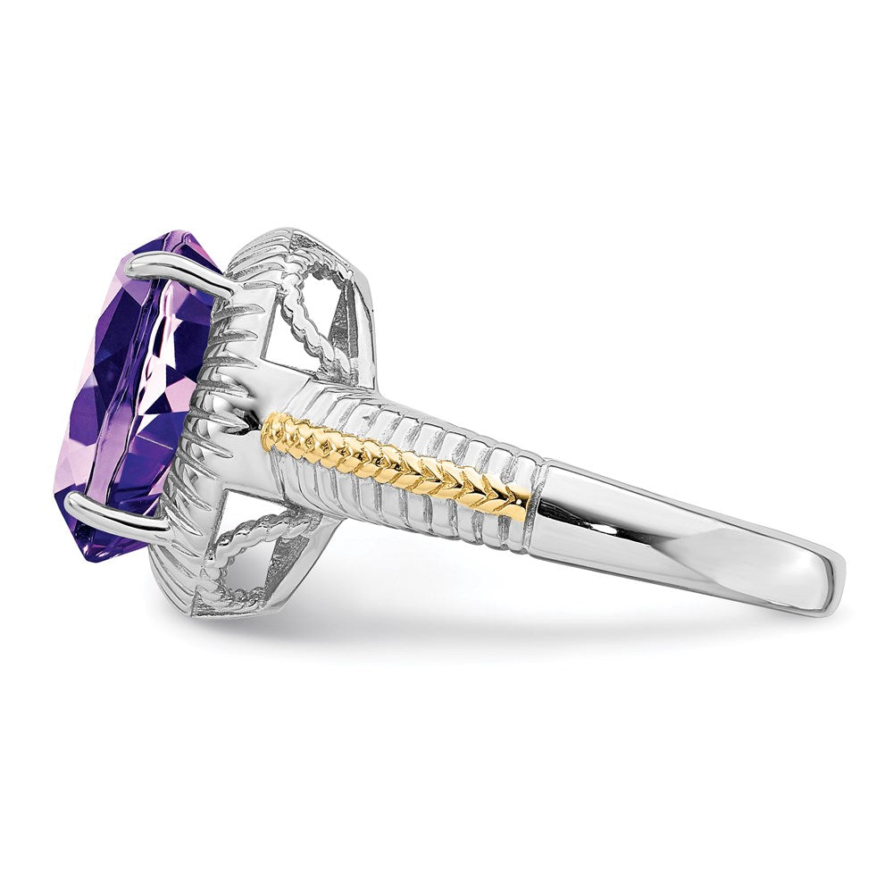 Sterling Silver Rhodium-plated w/ Flash Gold-plate Oval Amethyst Ring
