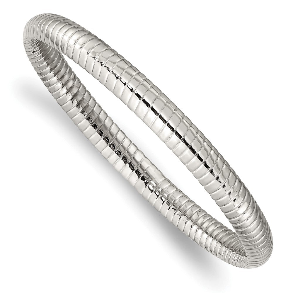 Stainless Steel Polished and Textured Hollow Slip-on Bangle 8 inches