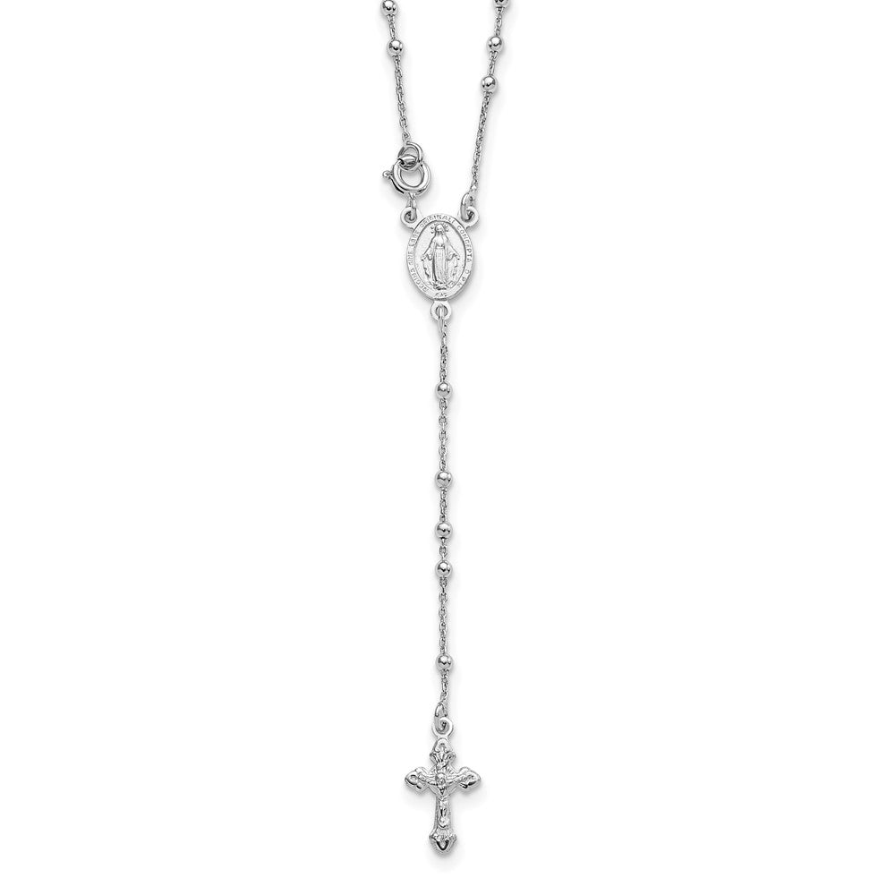 Sterling Silver 18 Rhodium Plated Polished Beaded Rosary 18 Inches