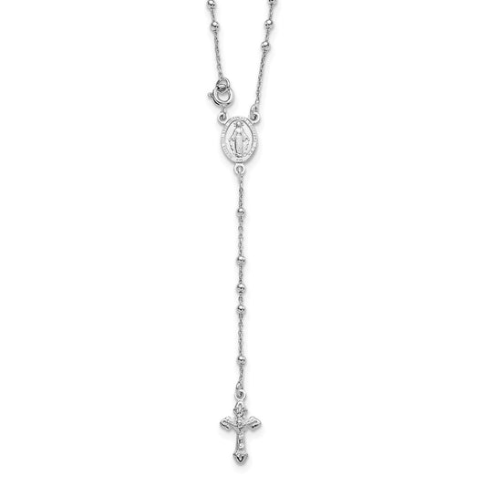 Sterling Silver 18 Rhodium Plated Polished Beaded Rosary 18 Inches