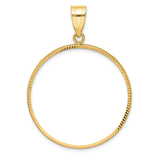 Wideband Distinguished Coin Jewelry 14k Polished and Diamond-cut 30.0mm Prong Coin Bezel Pendant