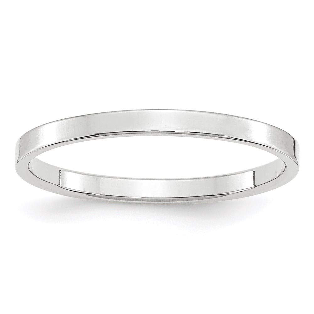 10k White Gold 2mm Lightweight Flat Wedding Band Size 5