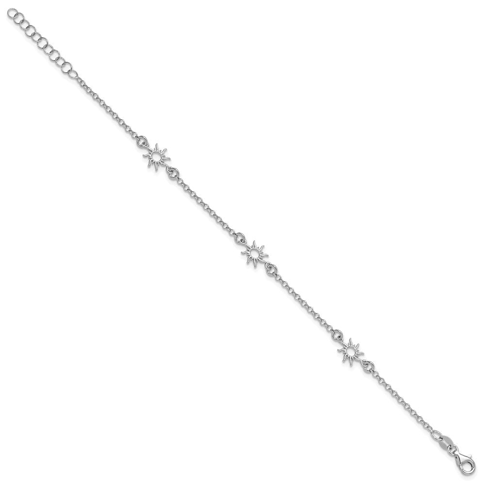 Sterling Silver Rh-plated Polished Suns w/1in ext. Bracelet
