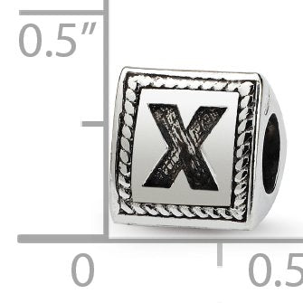 925 Sterling Silver Polished Artisan Oxidized Reflections Letter Name Personalized Monogram Initial X Triangle Block Bea