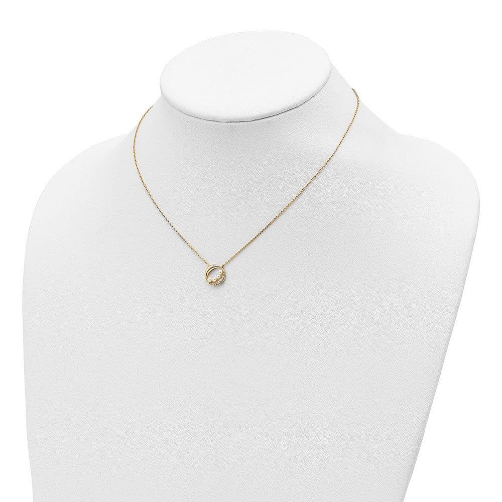 Sterling Silver Gold-tone CZ & Shell Pearl 2in ext Necklace 16 Inches