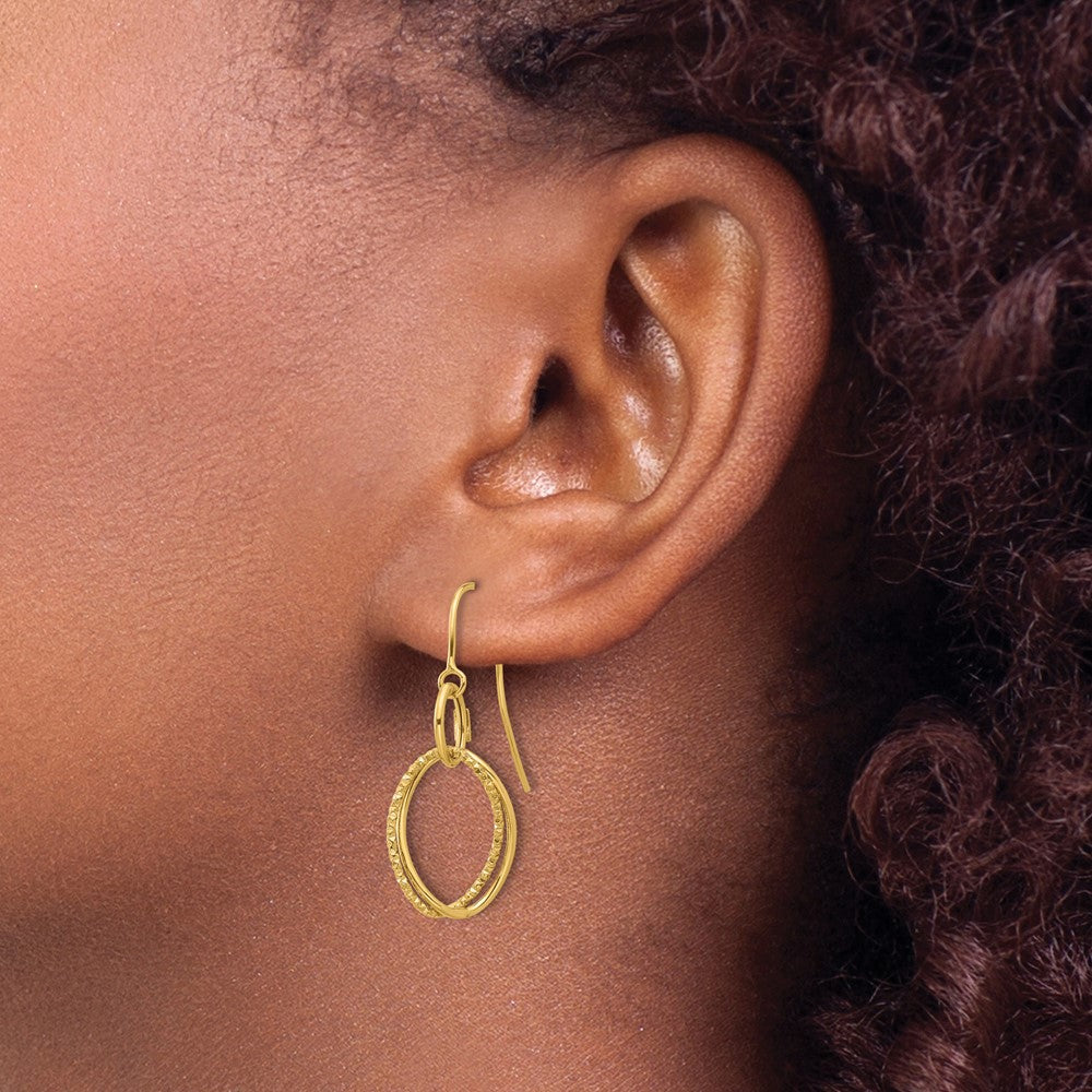 10K Polished and Textured Shepherd Hook Dangle Earrings