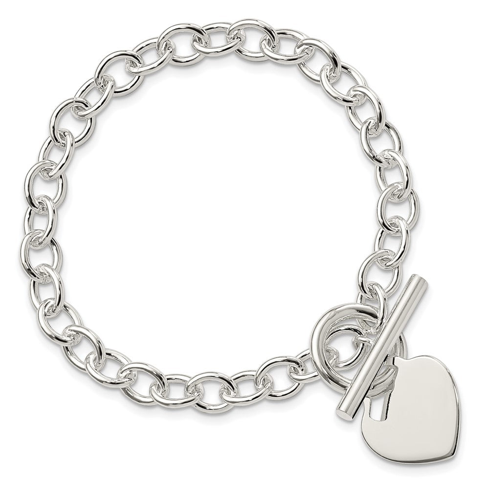 Sterling Silver Engraveable Heart Disc Toggle Bracelet 7.75 inches