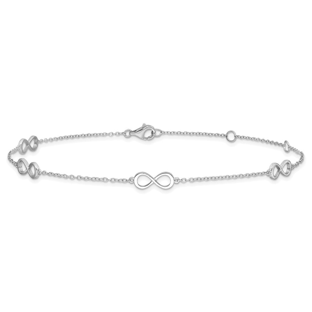 Sterling Silver Rhodium-plated Infinity 9in Plus 2in ext Anklet 9 inches
