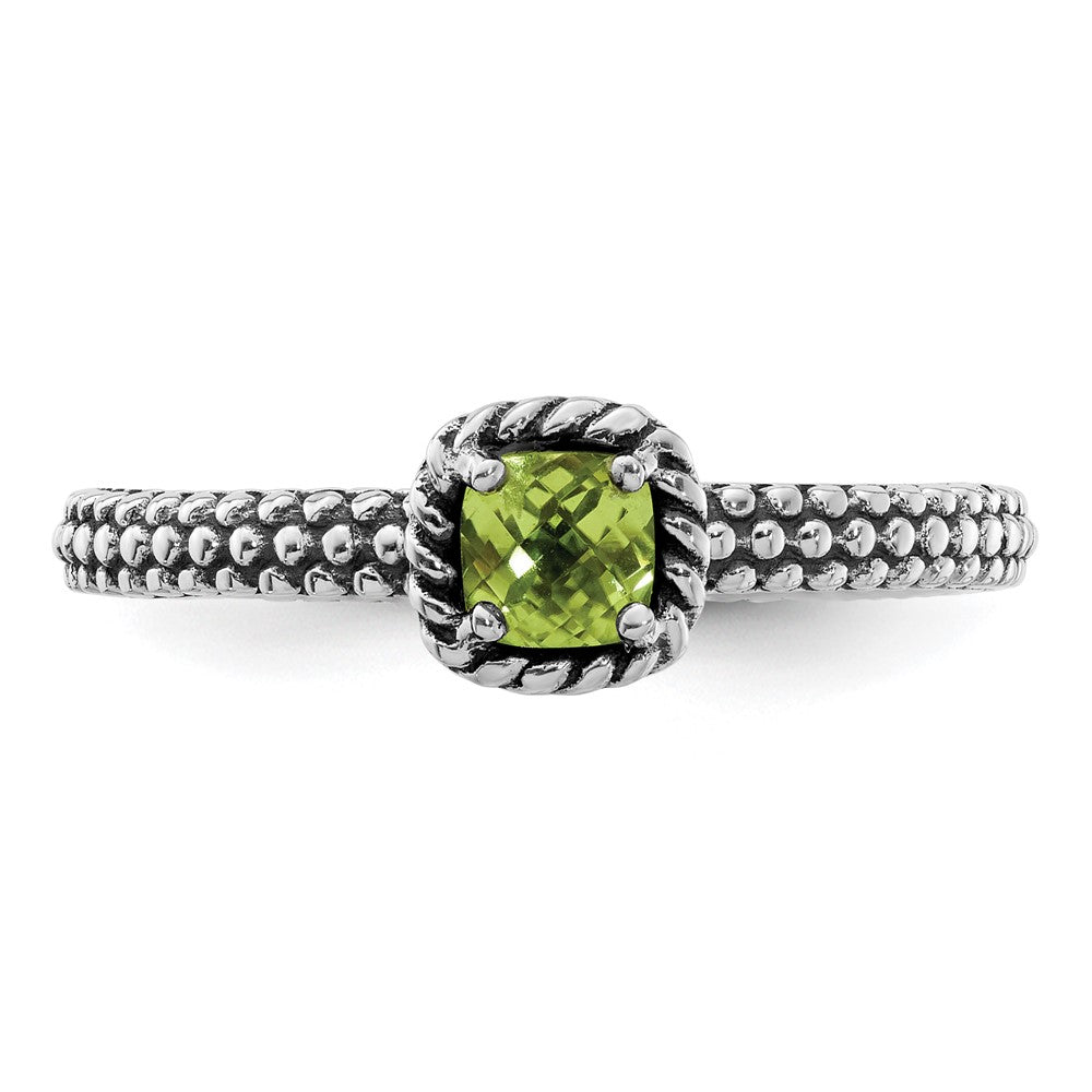 Sterling Silver Stackable Expressions Checker-cut Peridot Antiqued Ring Size -5