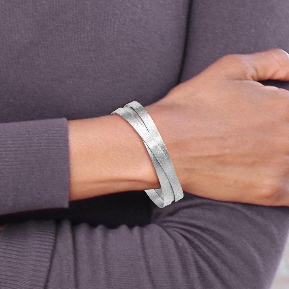 Sterling Silver RH-plate Scratch Finish w/Safety Clasp Bangle