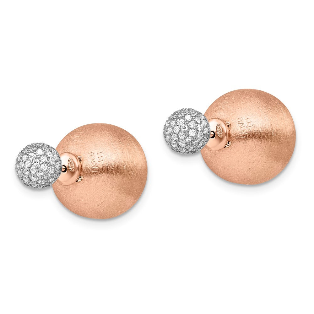 Sterling Silver Rose-tone CZ Front Back Earrings