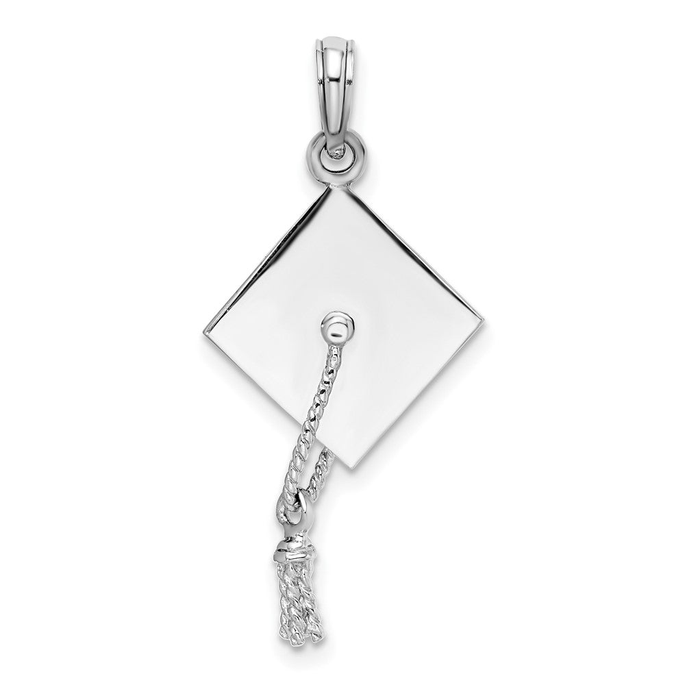 De-Ani Sterling Silver Rhodium-Plated Polished 3D Moving Tassel Grad Cap Pendant