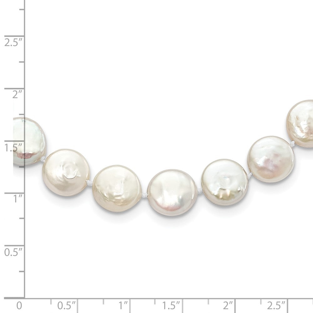 Sterling Silver Rhodium-plated 10-11mm White Coin Freshwater Cultured Pearl 18 inch Necklace 18 Inches