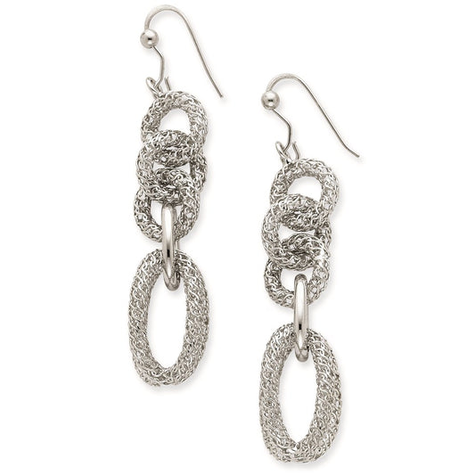 Sterling Silver & Rhodium Oval & Circle Dangle Earrings
