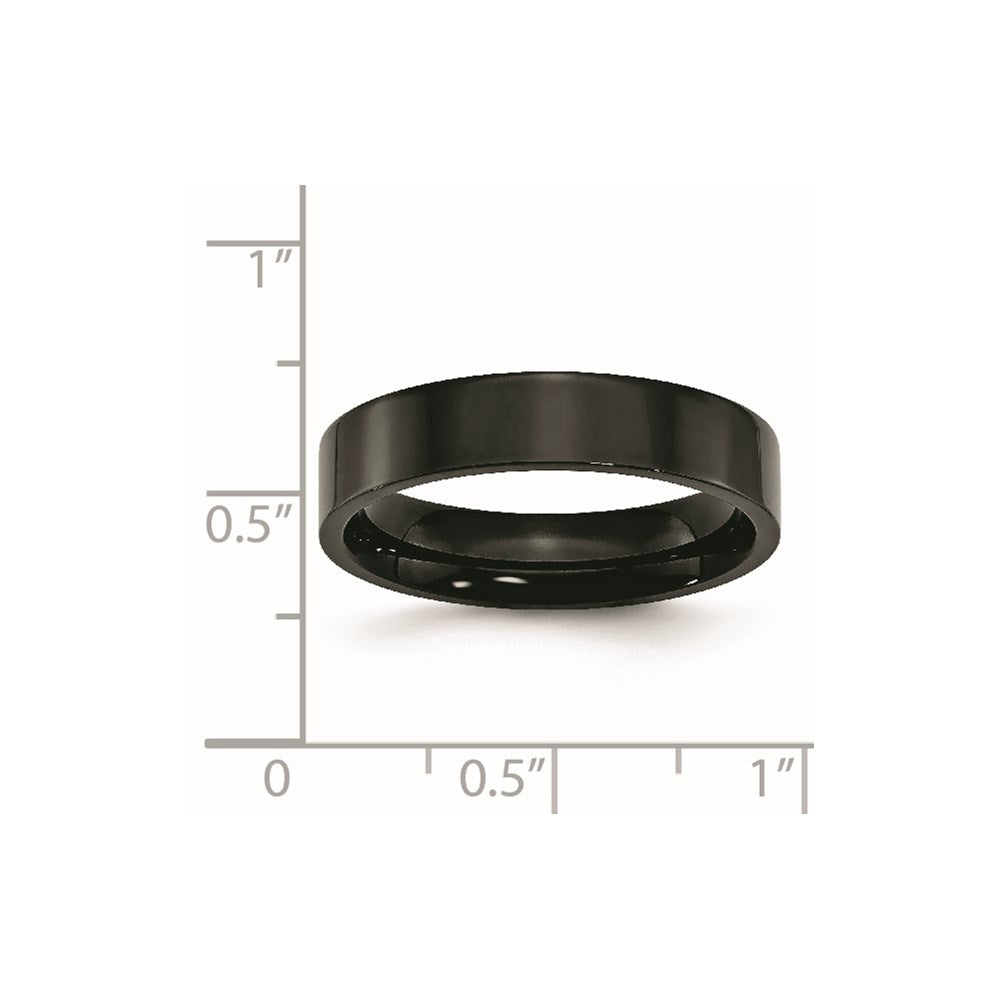 Stainless Steel 5mm Black IP-plated Polished Flat Band Size - 9