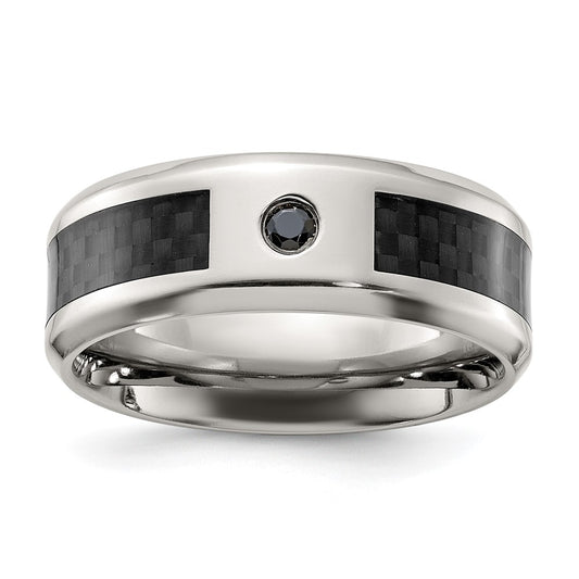 Titanium Polished with Black Carbon Fiber Inlay & CZ 8mm Band Size - 11