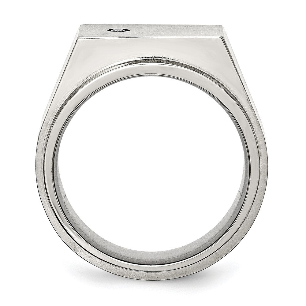 Stainless Steel Brushed and Polished CZ Signet Ring Size - 10