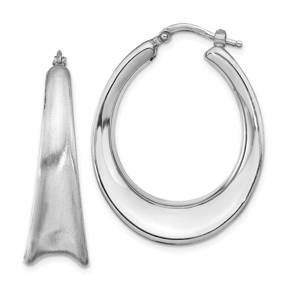 Sterling Silver Rh-plated Polished & Brushed Oval Hoop Earring