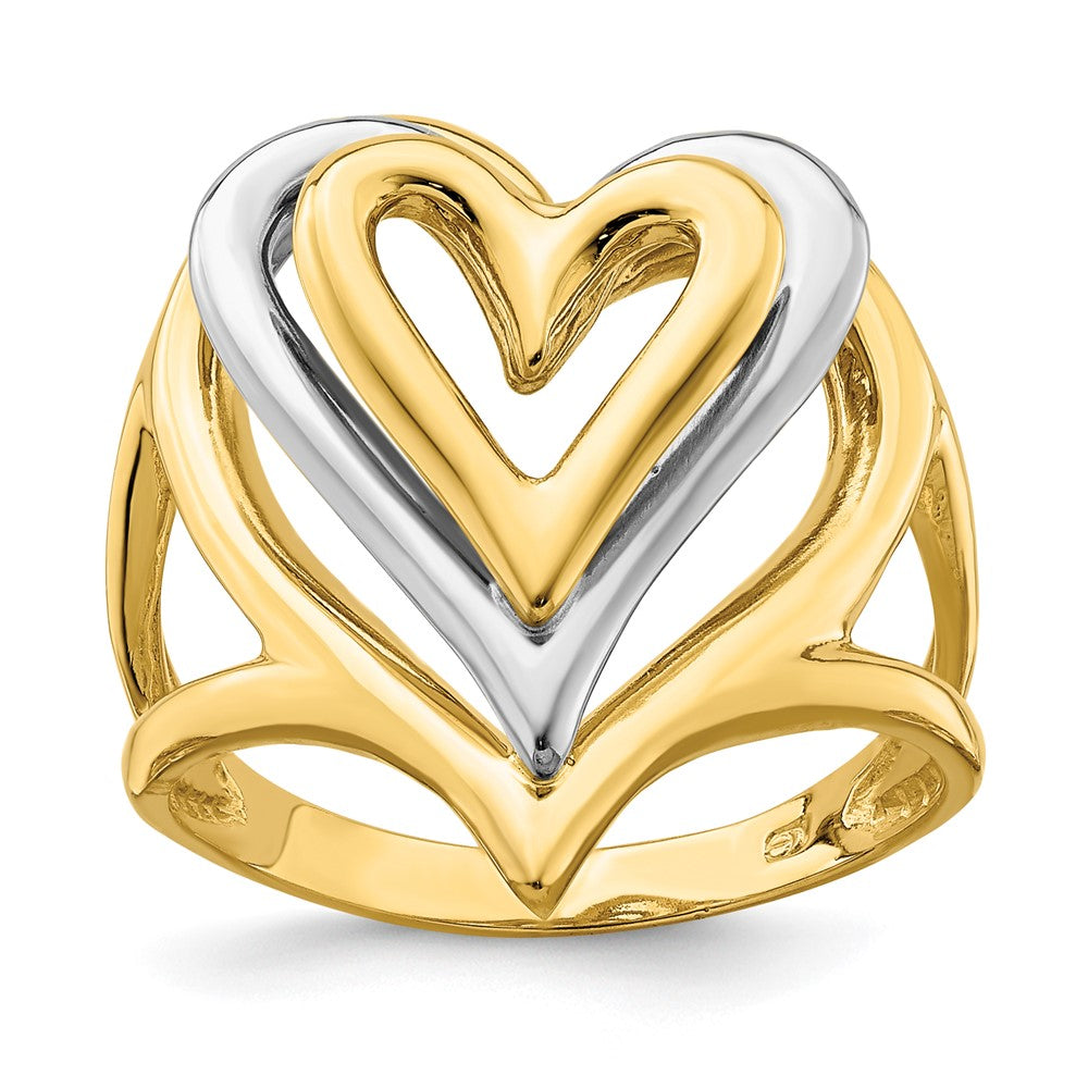 14K Two-tone Triple Stacked Heart Ring Size 7
