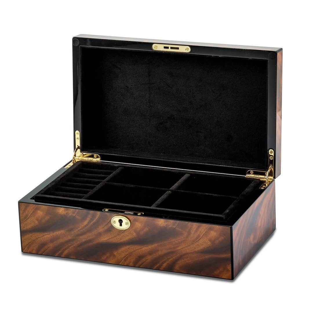Luxury Giftware by Jere Tiger Wood Veneer High Gloss Finish Multi Use Locking Collector Box QJJG353