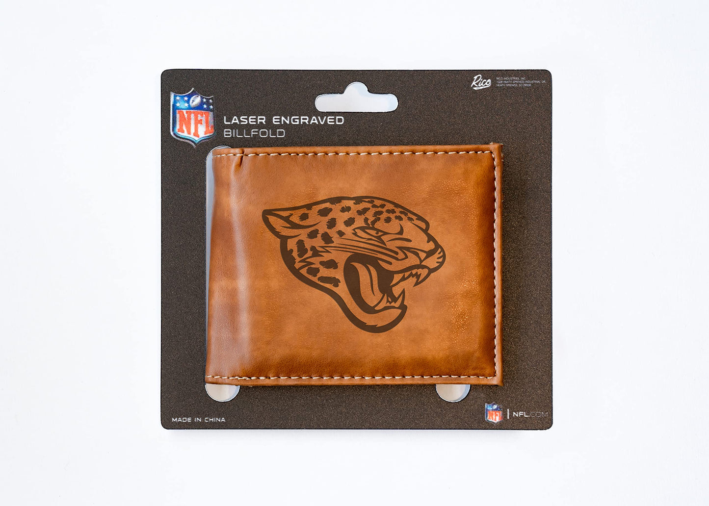 Rico Industries Football Jacksonville  Brown Laser Engraved Bill-fold Wallet - Slim Design - Great Gift