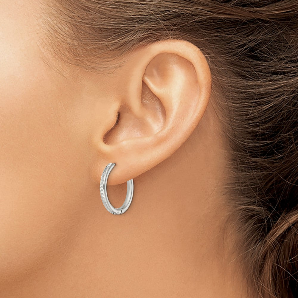 Stainless Steel Polished and Textured 2.5mm Hinged Hoop Earrings