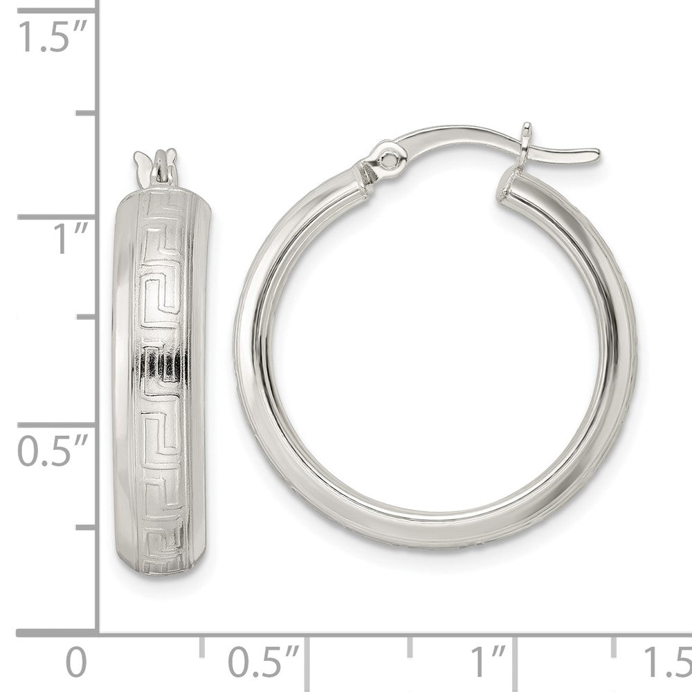 Sterling Silver Polished Greek Key Circle Hoop Earrings