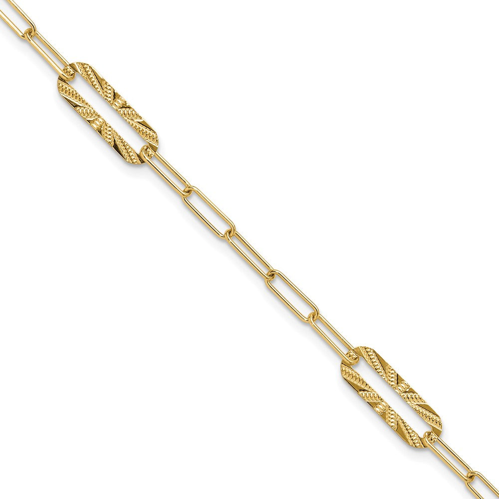14K Polished and Textured Fancy Link Bracelet 7  inches