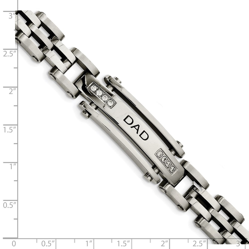 Stainless Steel Brushed and Polished with CZ DAD 8.5in Bracelet 8.5 inches