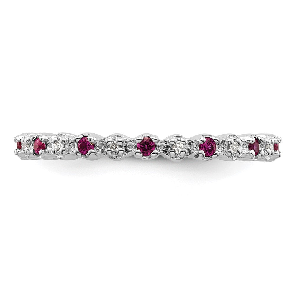Sterling Silver Stackable Expressions Cr. Ruby & Diamond Ring Size -9
