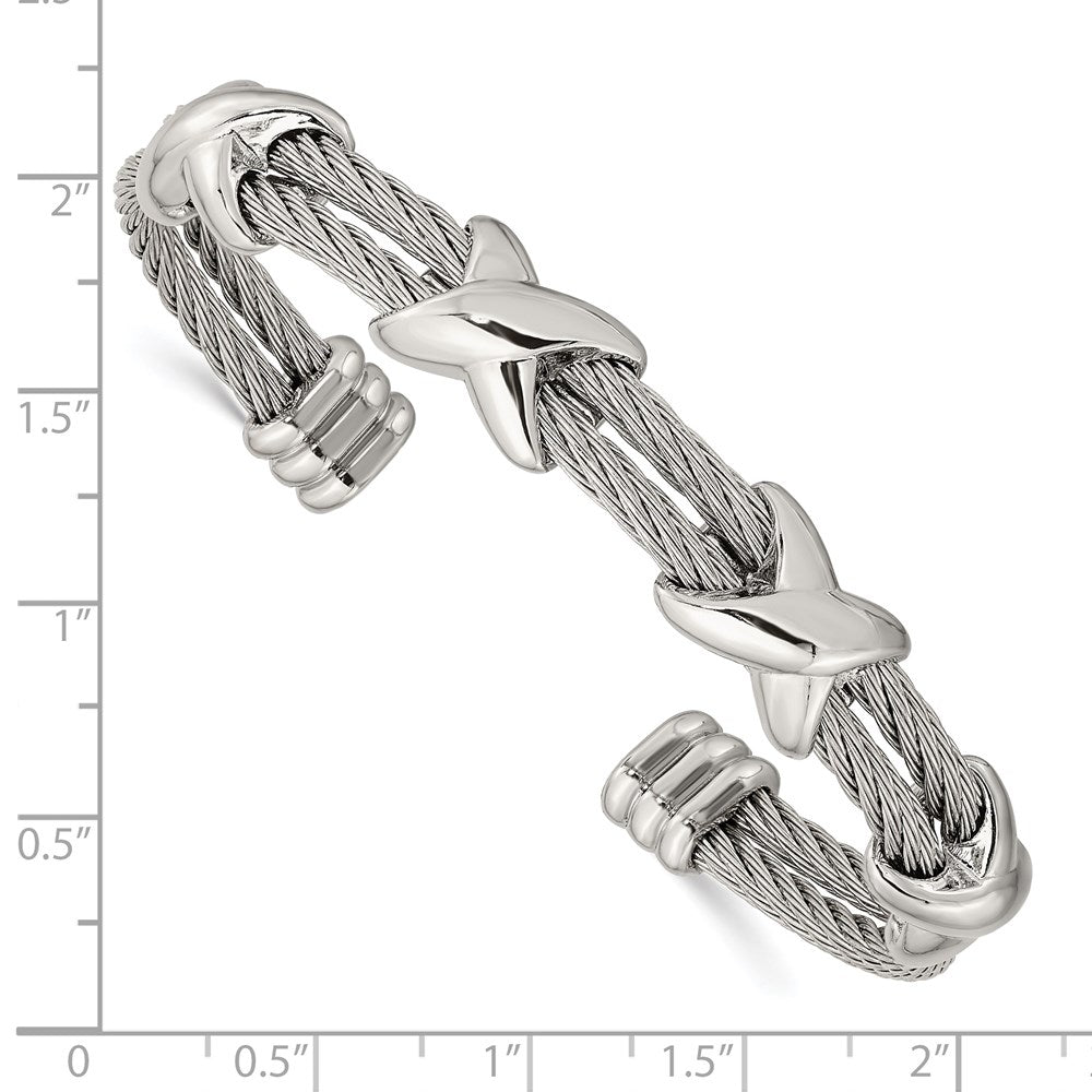 Stainless Steel Polished Cable Cuff Bangle 6.5 inches