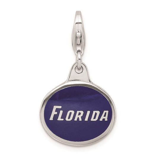 Amore La Vita Sterling Silver Rhodium-plated Polished Enameled University of Florida Charm with Fancy Lobster Clasp