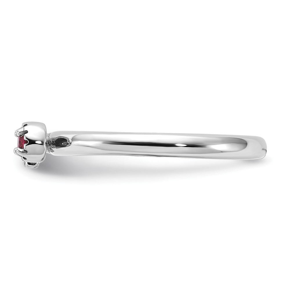 Sterling Silver Stackable Expressions Rhodium-plated Pink Tourmaline and White Topaz Key Ring Size -10