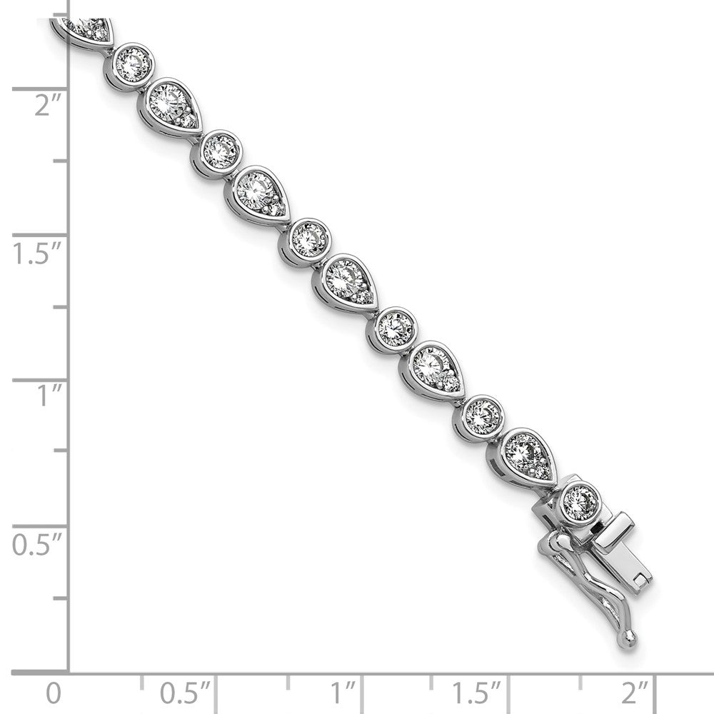 Cheryl M Sterling Silver Rhodium-plated Polished Bezel Set Round and Pear CZ Bracelet 7.25 inches