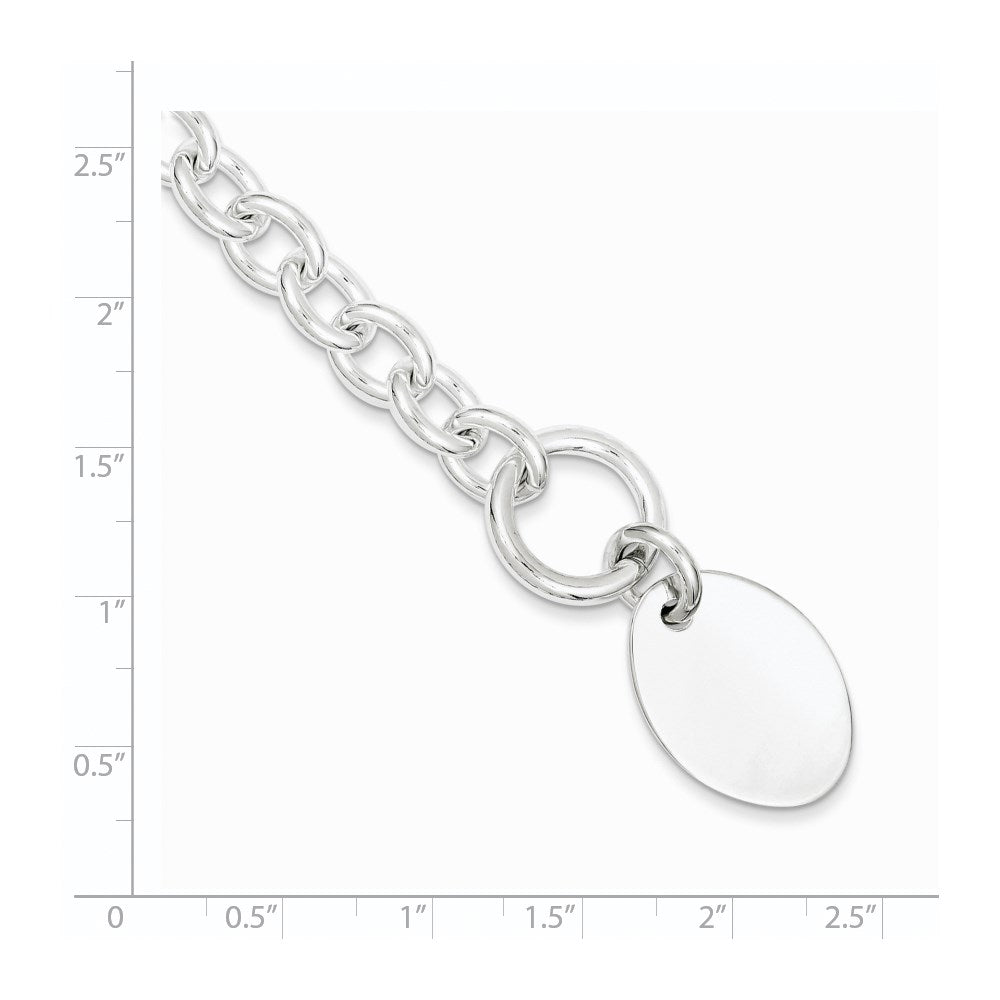 Sterling Silver Engraveable Oval Disc on Fancy Link Bracelet 7.5 inches