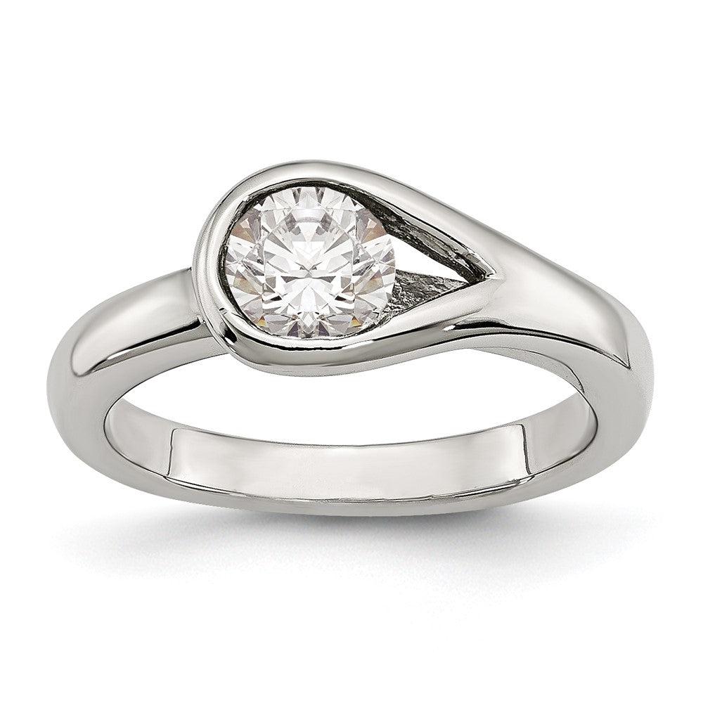 Stainless Steel Polished CZ Ring Size - 6
