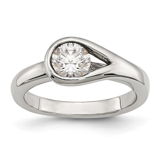 Stainless Steel Polished CZ Ring Size - 6