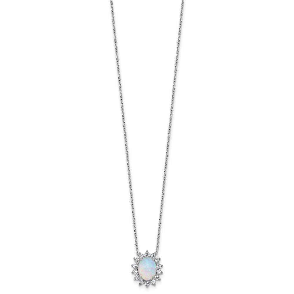 Cheryl M Sterling Silver Rhodium-plated Polished Created Opal and CZ Oval Halo Necklace 18 Inches