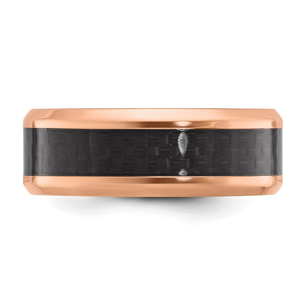 Chisel Black Zirconium Polished Rose IP-plated Edges with Black Carbon Fiber Inlay 8mm Band Size - 9.5