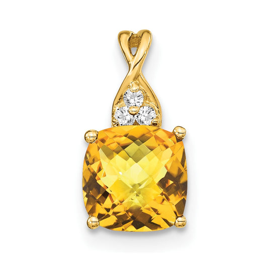 10k Checkerboard Citrine and Diamond Pendant