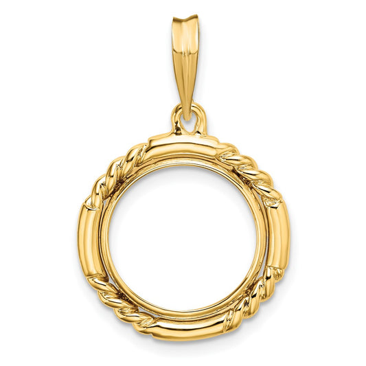 Wideband Distinguished Coin Jewelry 14k Polished Quadruple Twist and Bright 13.0mm Prong Coin Bezel Pendant