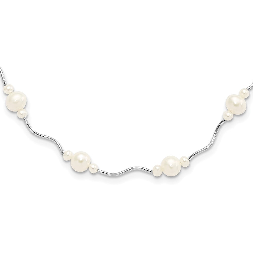 Sterling Silver Rhodium-plated 3-7mm White Near-Round Freshwater Cultured Pearl 13-Station 16 inch with 2.5 inch Extension Necklace 16 Inches