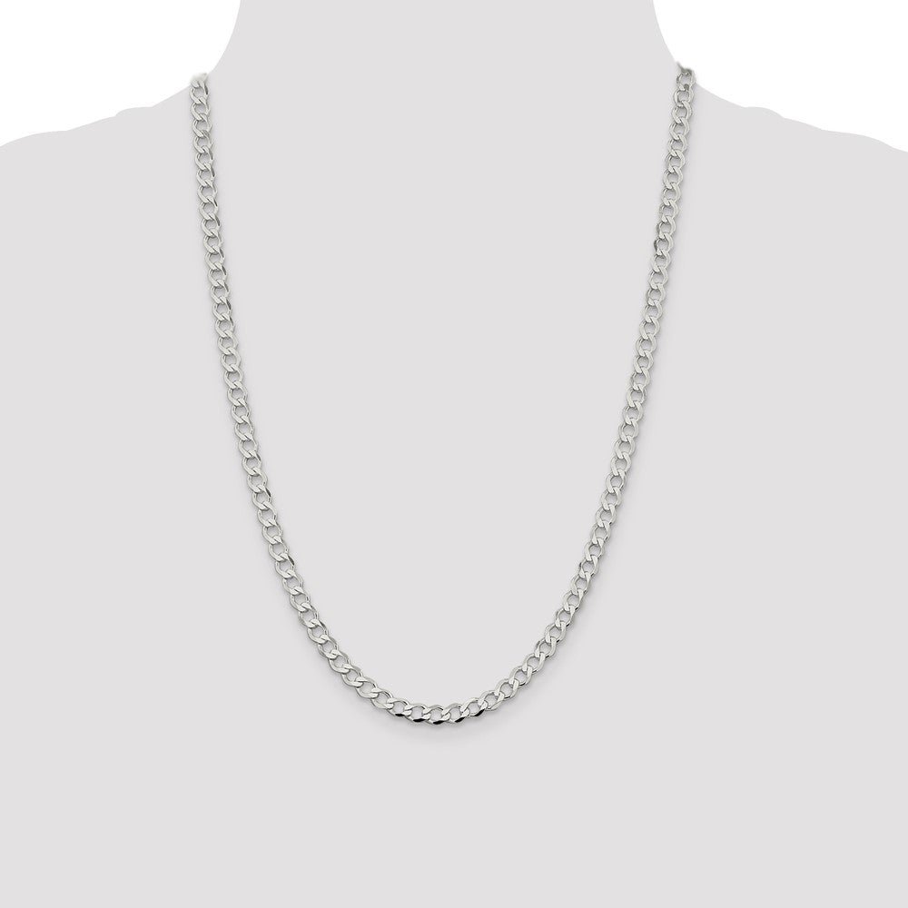 Sterling Silver 5.3mm Semi-solid Flat Curb Chain 24 Inches