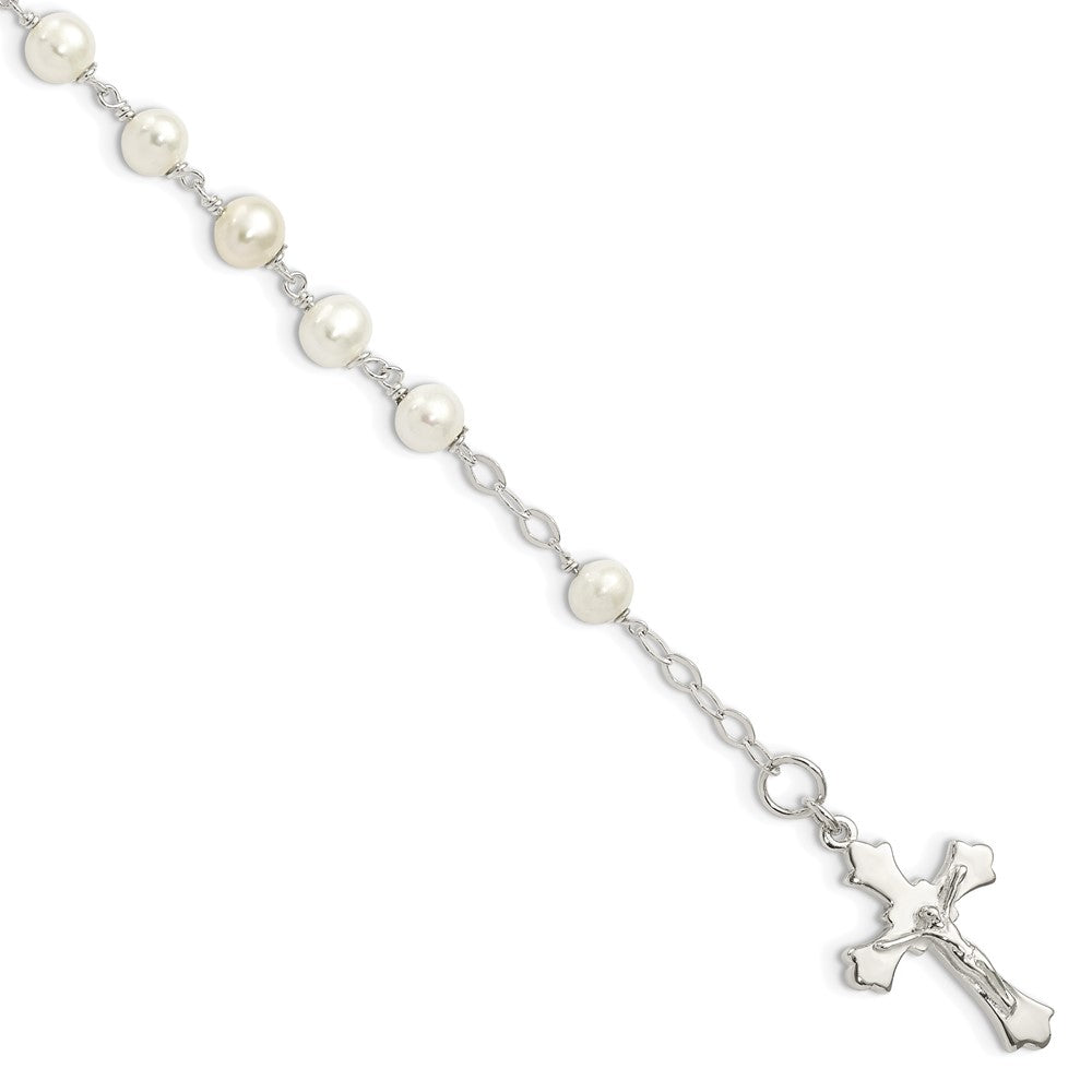 Sterling Silver and FW Cultured Pearl Rosary 7.5 inch Bracelet 7.5 inches